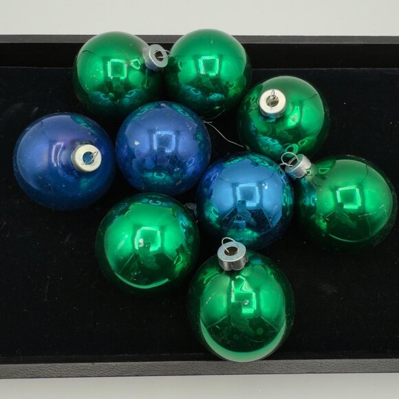 Vintage Mercury Glass Christmas Ornaments Blue Green Rauch Balls - Picture 8 of 9